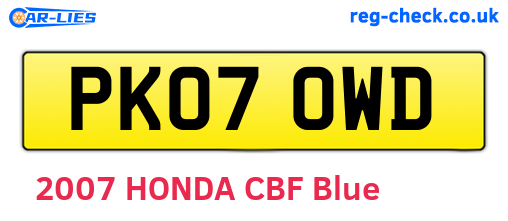 PK07OWD are the vehicle registration plates.