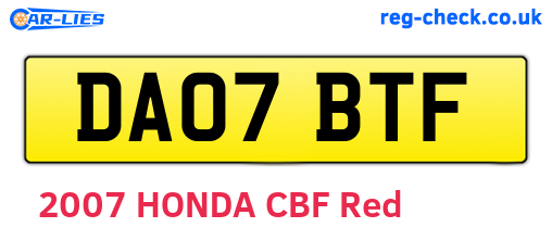 DA07BTF are the vehicle registration plates.