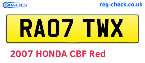 RA07TWX are the vehicle registration plates.