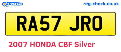 RA57JRO are the vehicle registration plates.