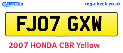 FJ07GXW are the vehicle registration plates.