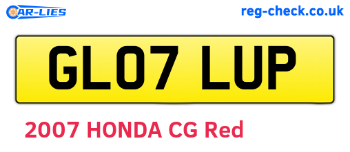 GL07LUP are the vehicle registration plates.