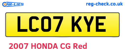 LC07KYE are the vehicle registration plates.