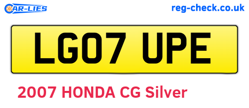 LG07UPE are the vehicle registration plates.