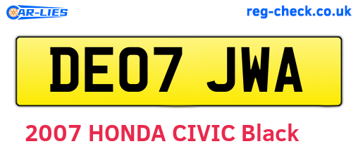 DE07JWA are the vehicle registration plates.