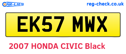 EK57MWX are the vehicle registration plates.