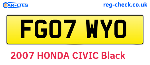 FG07WYO are the vehicle registration plates.