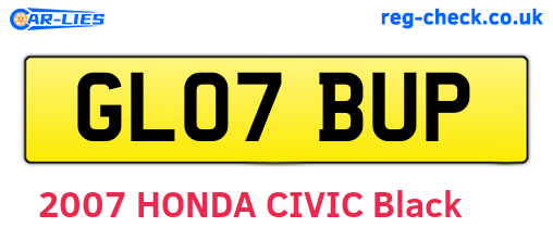 GL07BUP are the vehicle registration plates.