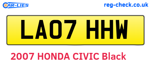 LA07HHW are the vehicle registration plates.