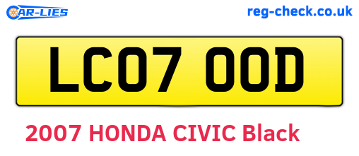 LC07OOD are the vehicle registration plates.