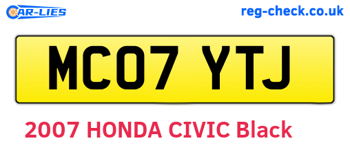 MC07YTJ are the vehicle registration plates.