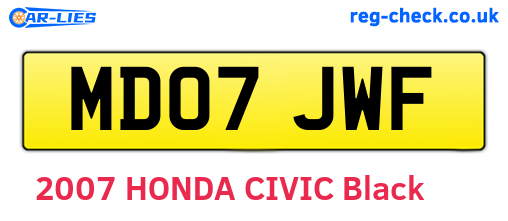 MD07JWF are the vehicle registration plates.