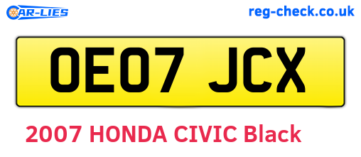 OE07JCX are the vehicle registration plates.