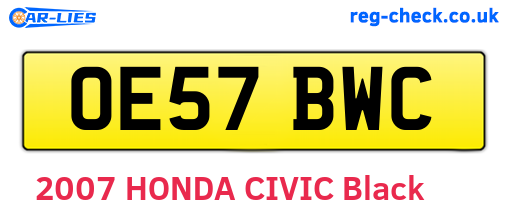 OE57BWC are the vehicle registration plates.