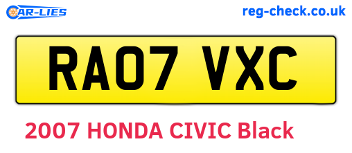 RA07VXC are the vehicle registration plates.