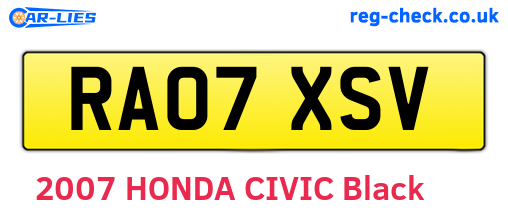 RA07XSV are the vehicle registration plates.