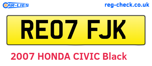 RE07FJK are the vehicle registration plates.