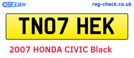 TN07HEK are the vehicle registration plates.