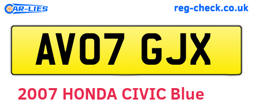 AV07GJX are the vehicle registration plates.