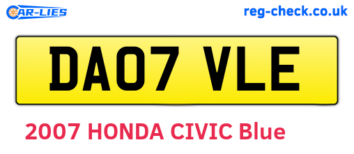 DA07VLE are the vehicle registration plates.