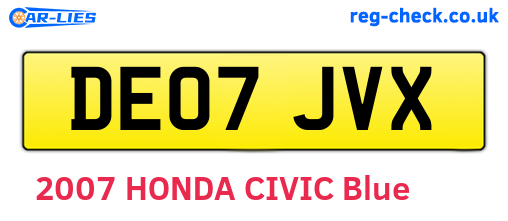 DE07JVX are the vehicle registration plates.