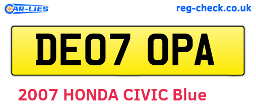 DE07OPA are the vehicle registration plates.