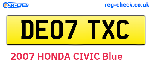 DE07TXC are the vehicle registration plates.