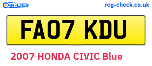 FA07KDU are the vehicle registration plates.