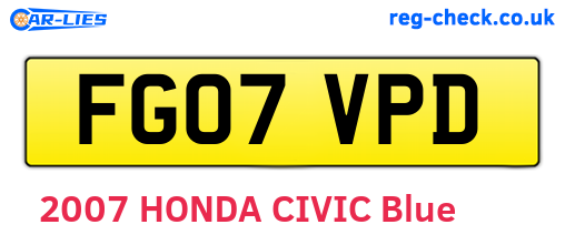 FG07VPD are the vehicle registration plates.