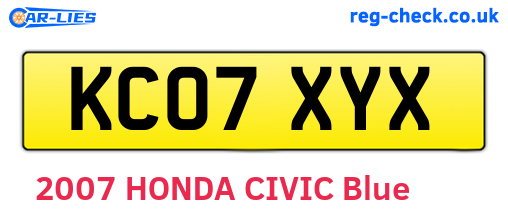 KC07XYX are the vehicle registration plates.