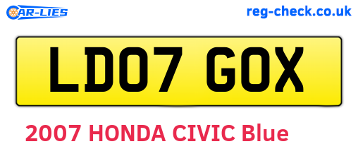 LD07GOX are the vehicle registration plates.