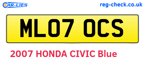 ML07OCS are the vehicle registration plates.