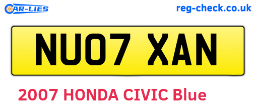 NU07XAN are the vehicle registration plates.