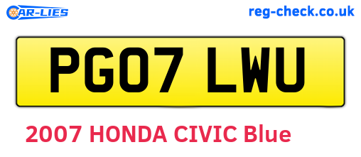 PG07LWU are the vehicle registration plates.