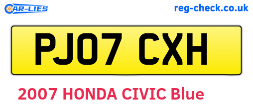 PJ07CXH are the vehicle registration plates.