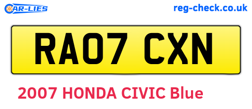 RA07CXN are the vehicle registration plates.