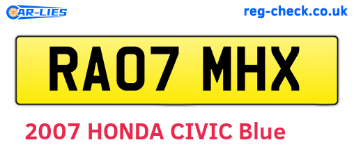 RA07MHX are the vehicle registration plates.