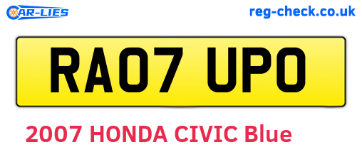 RA07UPO are the vehicle registration plates.