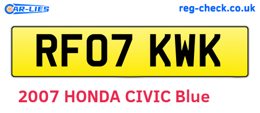 RF07KWK are the vehicle registration plates.