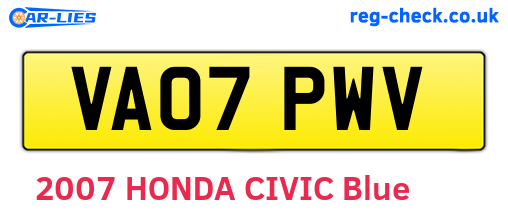 VA07PWV are the vehicle registration plates.