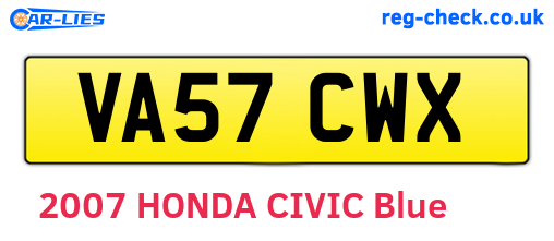 VA57CWX are the vehicle registration plates.