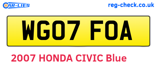 WG07FOA are the vehicle registration plates.