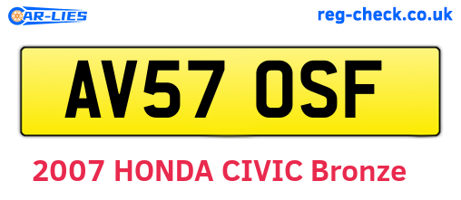 AV57OSF are the vehicle registration plates.