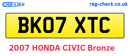 BK07XTC are the vehicle registration plates.
