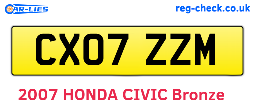 CX07ZZM are the vehicle registration plates.