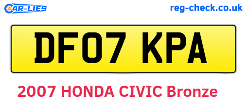 DF07KPA are the vehicle registration plates.