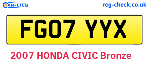 FG07YYX are the vehicle registration plates.