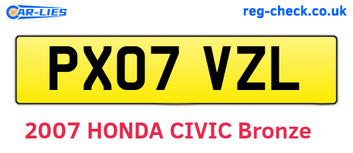 PX07VZL are the vehicle registration plates.