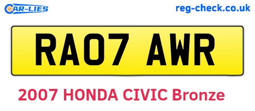 RA07AWR are the vehicle registration plates.