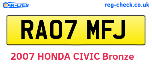 RA07MFJ are the vehicle registration plates.